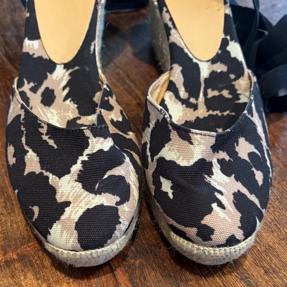 Diane von Furstenberg X Castaner Espadrille Wedge Sandals Black and Tan